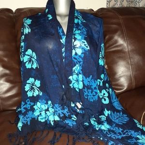 Women's Hawaiian Floral Dark Blue Sarong by Beach Sarongs